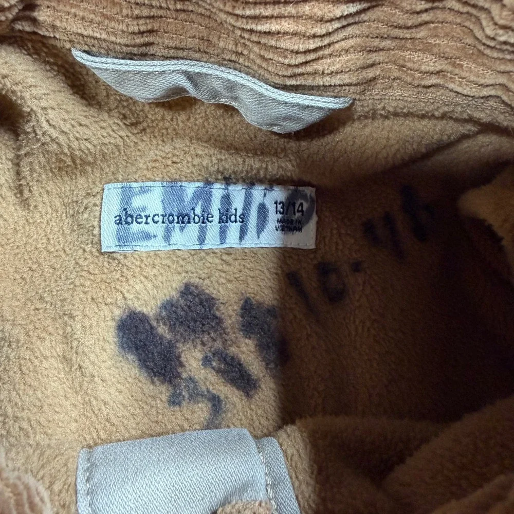 Abercrombie Kids Tan Canvas‎ Chore Jacket Fleece Lined Corduroy Collar 13/14